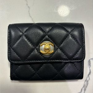 Chanel quilted black wallet card holder